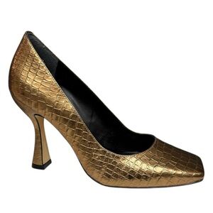 Werner Bronze Croc Embossed Square Toe Heels Women’s 8 Party Going Out Heels